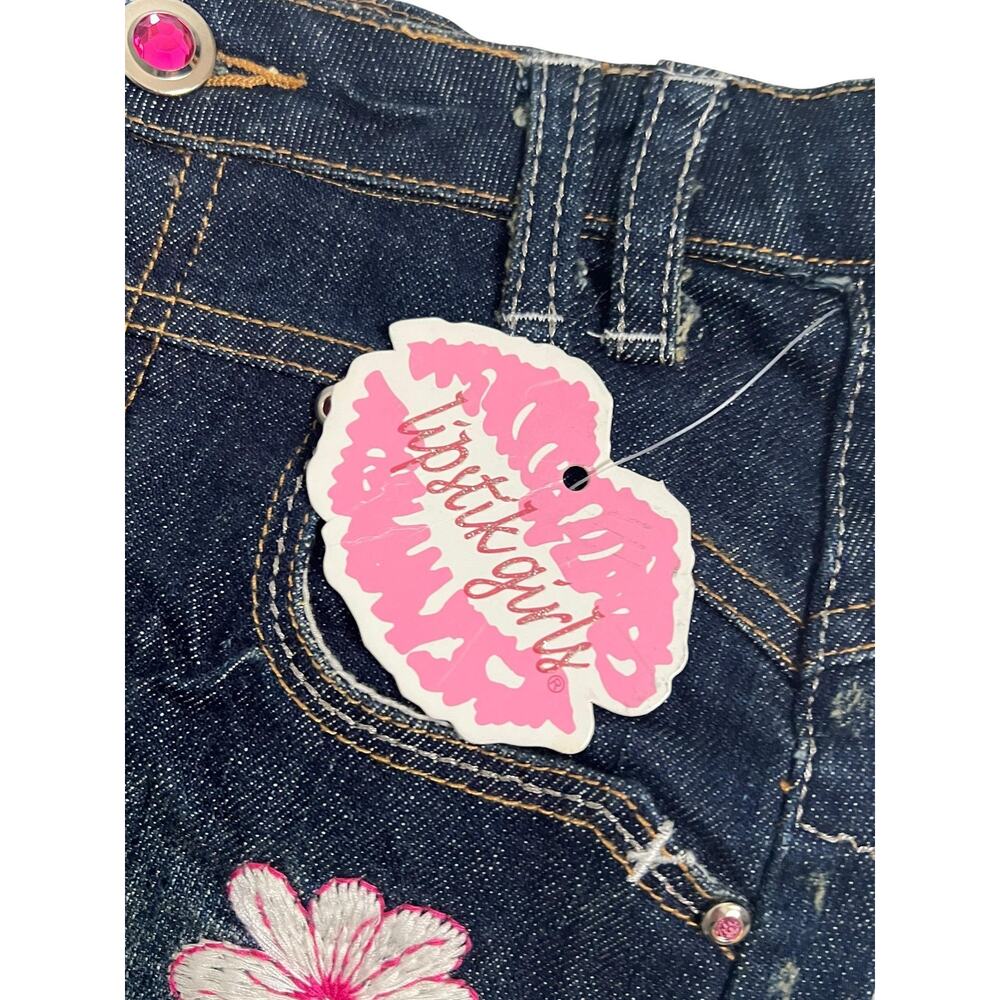 Lipstik Girls Denim Skirt Girls 4 Blue Embroidered Floral Mini New With Tags NWT - Picture 3 of 9